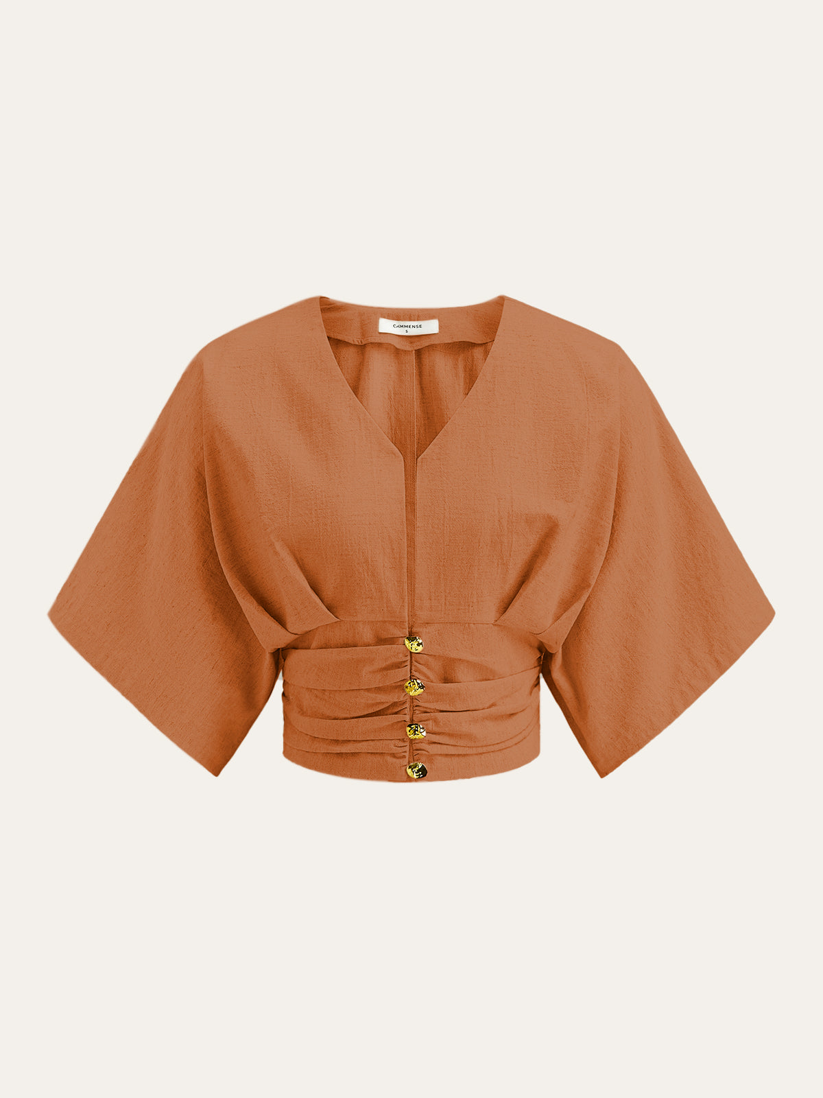 Pamuk ve Keten Kimono Kol Düğmeli Üst