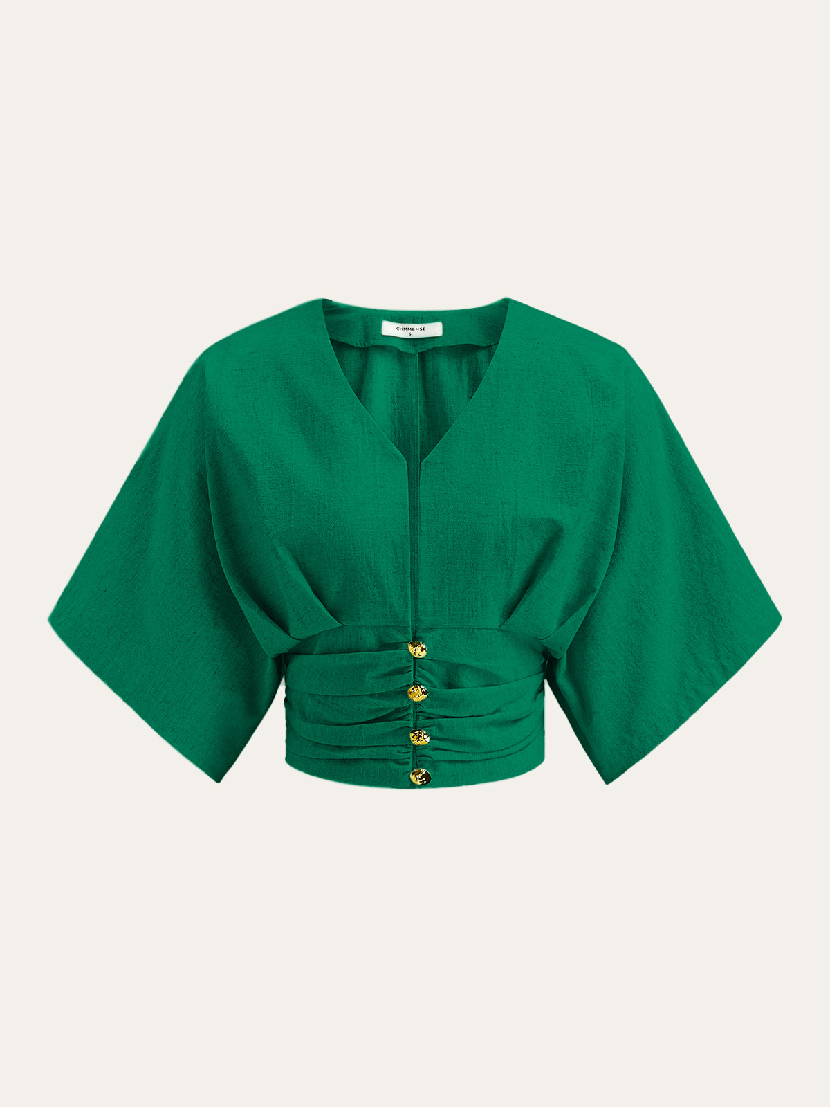 Pamuk ve Keten Kimono Kol Düğmeli Üst