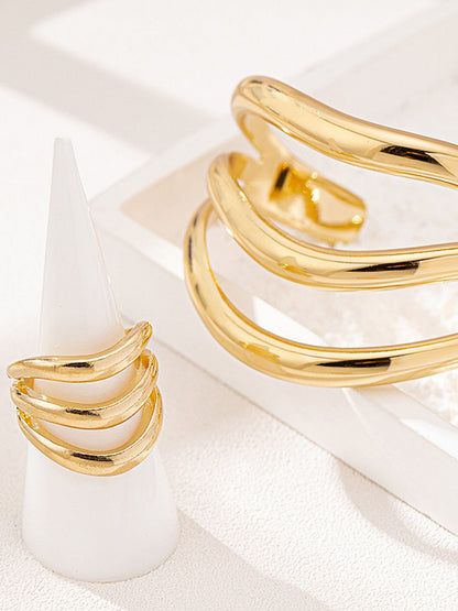 Heykeltraşlı Eğri Bilezik ve Yüzük Seti