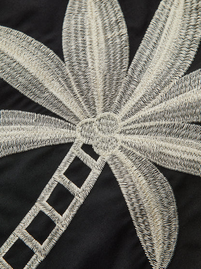 İşlemeli Yüksek Bel Geniş Paça Pantolon