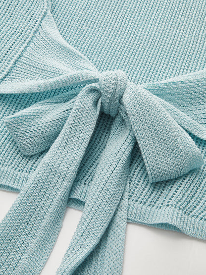 Sırt Bağlama Detaylı Waffle Örgü Üst