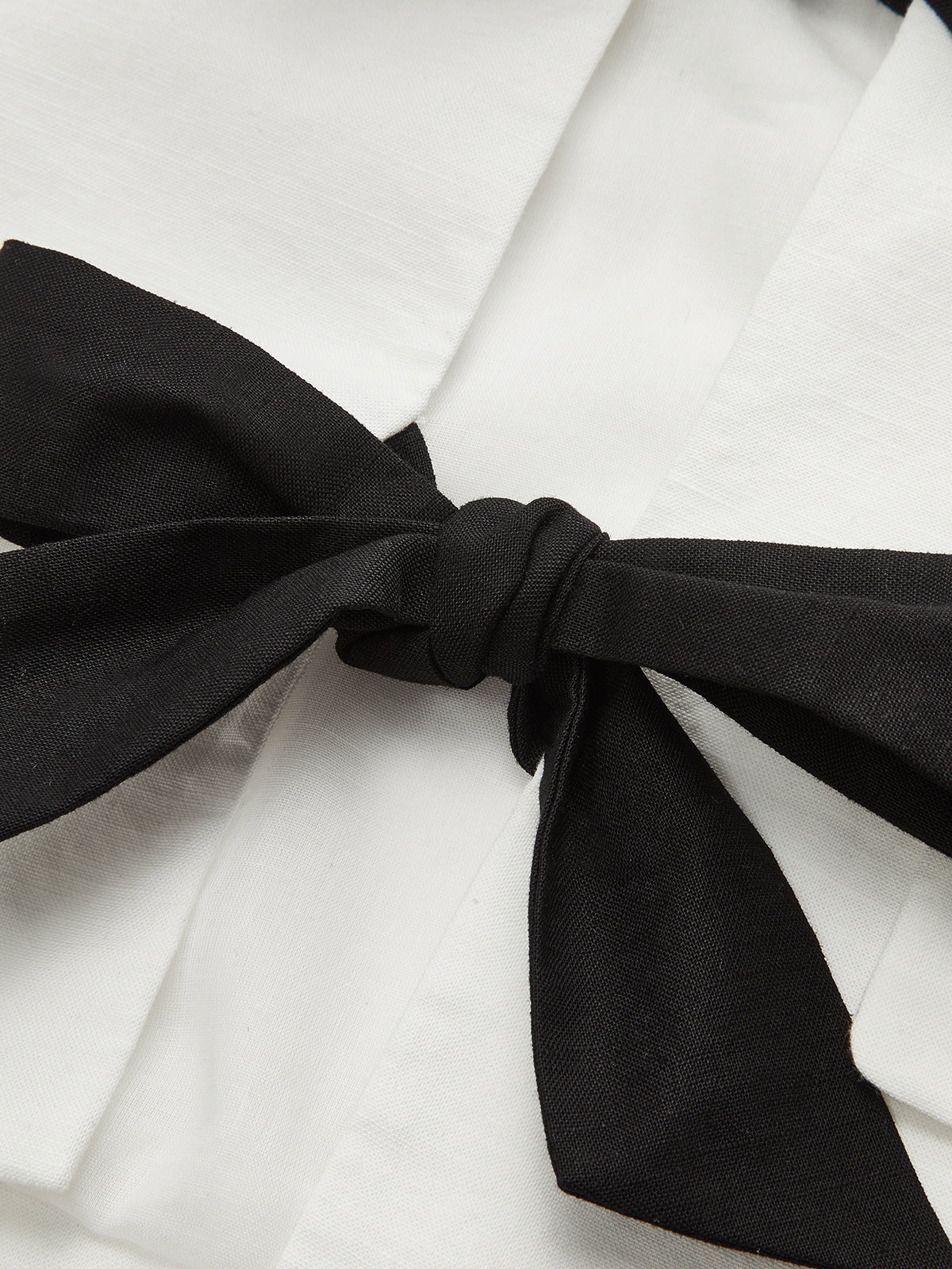 Fiyonklu Pamuk ve Keten Kısa Blazer