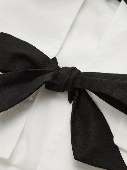 Fiyonklu Pamuk ve Keten Kısa Blazer