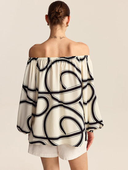 Desenli Omuz Açık Bluz
