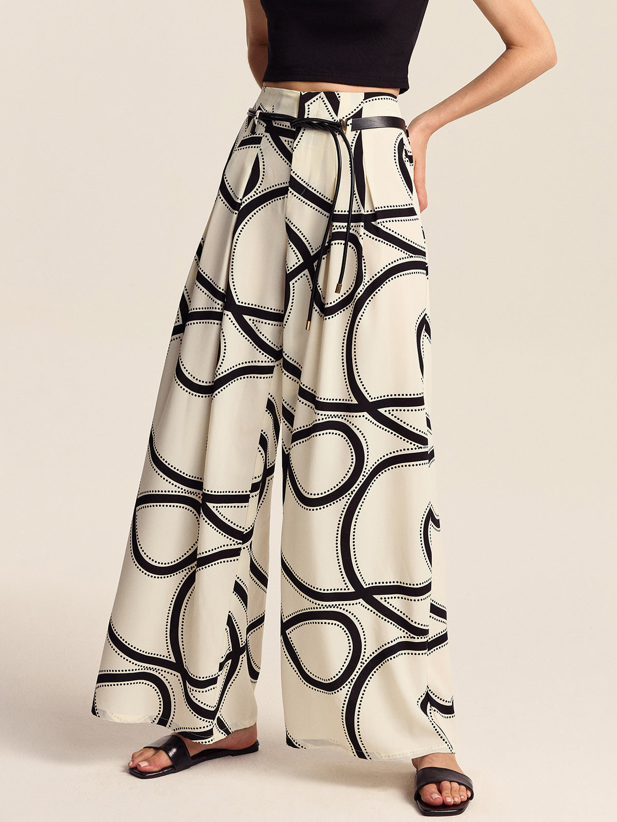 Yarı Şeffaf Desenli Geniş Paça Pantolon