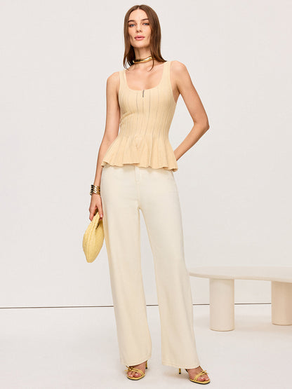 Fermuarlı Ön Peplum Örgü Üst