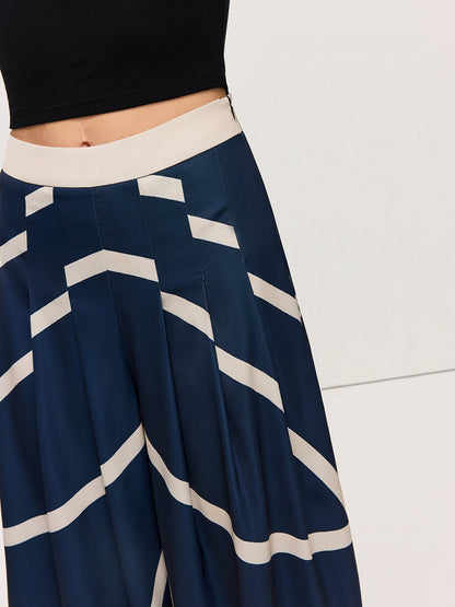 Yüksek Belli Geniş Paça Çizgili Pantolon