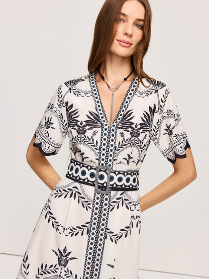 Boho Çiçekli V Yaka Midi Elbise