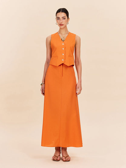 Pamuk ve Keten Cep Detaylı Etek Takımı