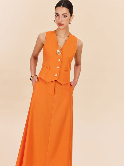 Pamuk ve Keten Cep Detaylı Etek Takımı