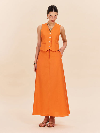 Pamuk ve Keten Cep Detaylı Etek Takımı