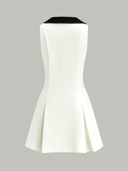 Altın Düğmeli Renk Bloklu Midi Elbise