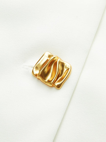 Altın Düğmeli Renk Bloklu Midi Elbise