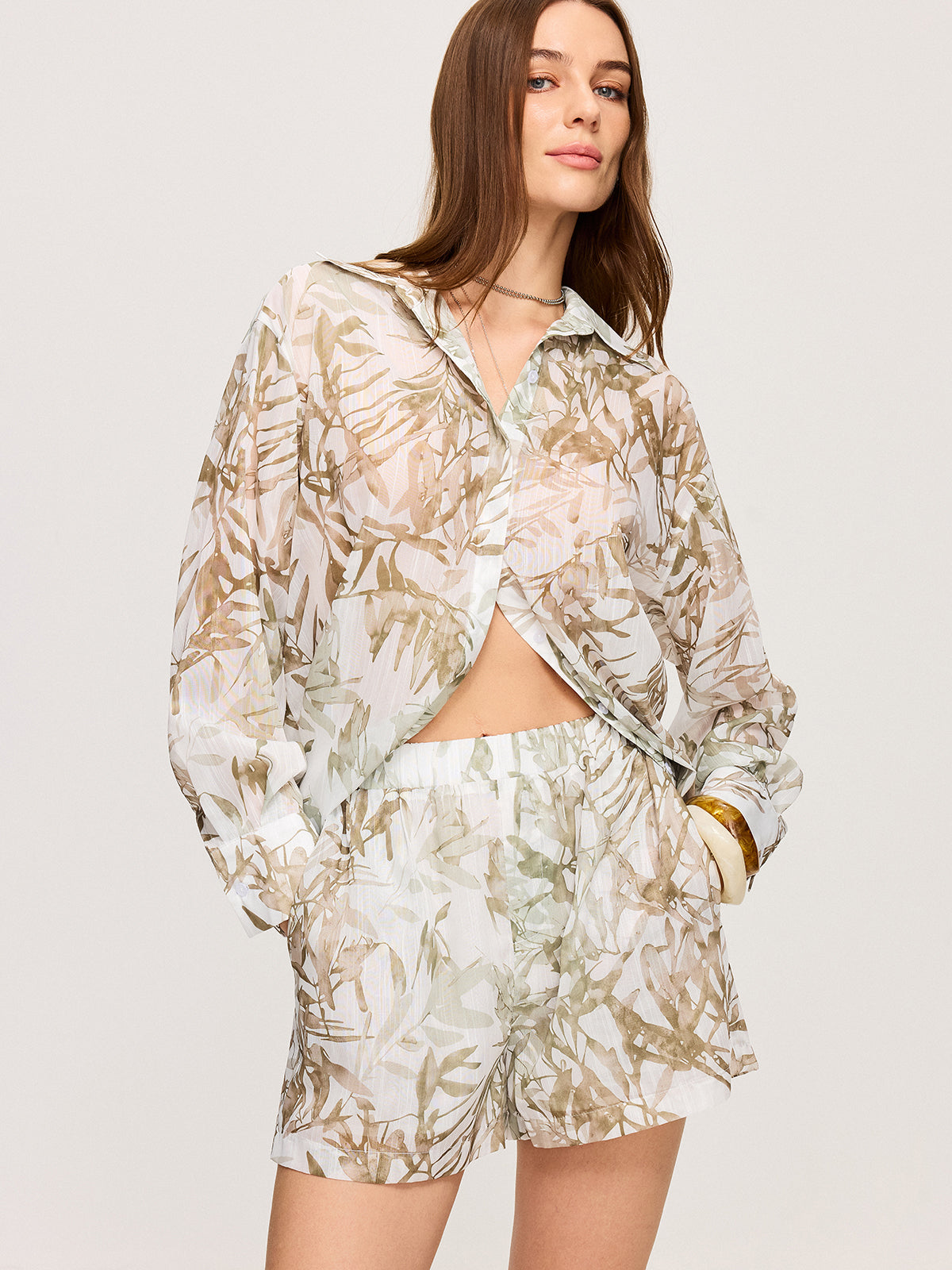 Yaprak Baskılı Şort Takımı