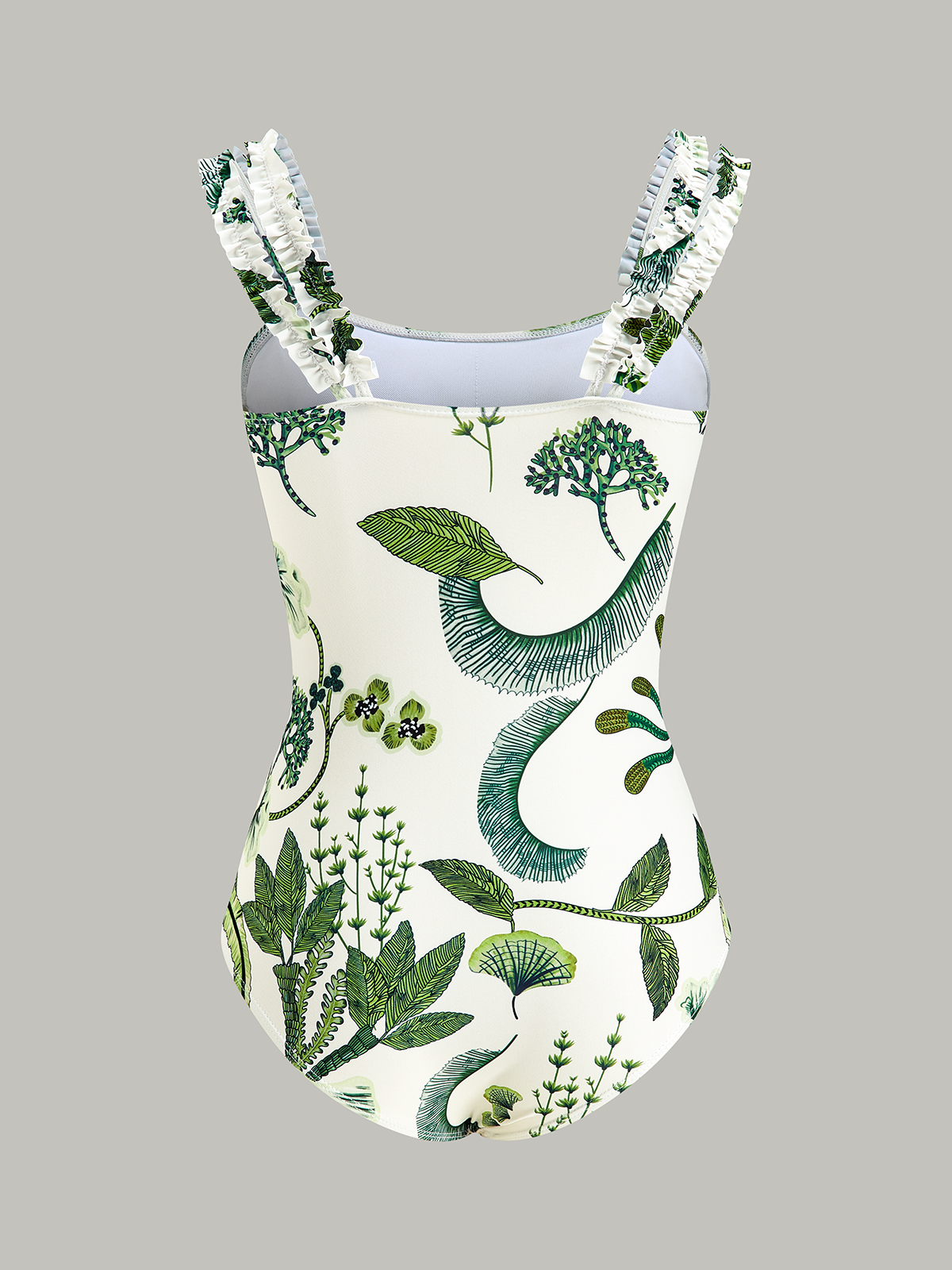 Çiçek Desenli Volanlı Askılı Tek Parça Mayo