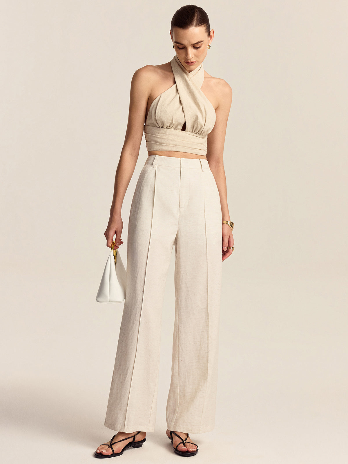 Keten ve Pamuklu Askılı Kısa Üst