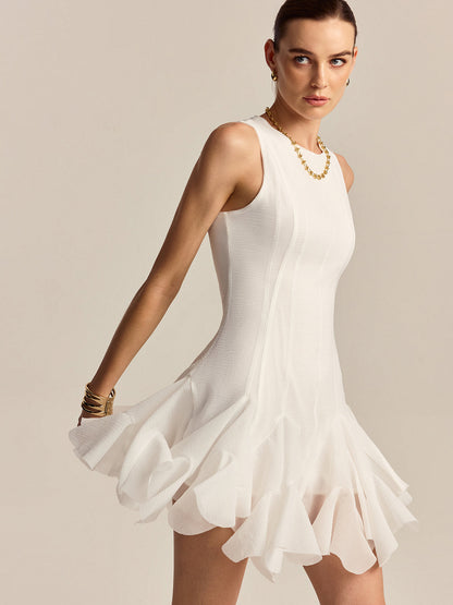 Yarı Şeffaf Volanlı Etek Ucu Mini Elbise