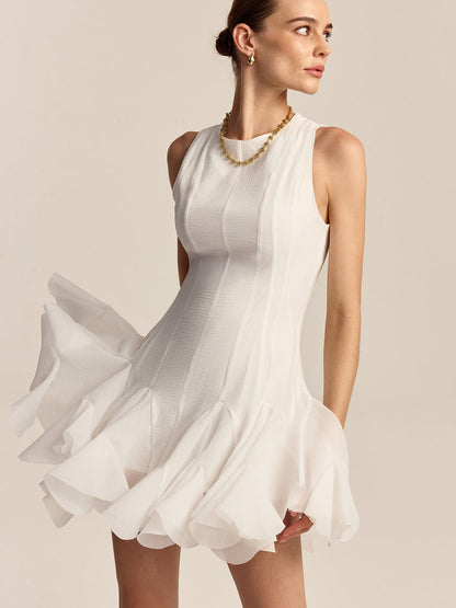 Yarı Şeffaf Volanlı Etek Ucu Mini Elbise