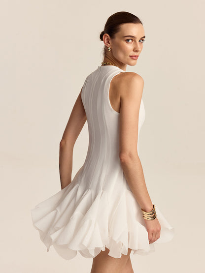 Yarı Şeffaf Volanlı Etek Ucu Mini Elbise