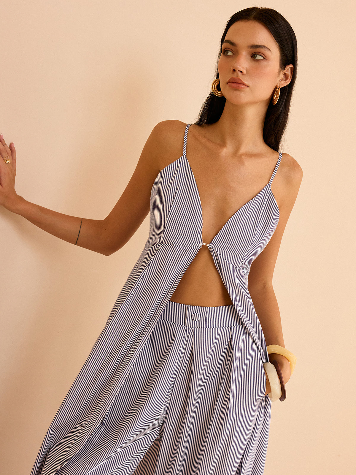 Çizgili Uzun Atlet Üst ve Geniş Paça Pantolon Takımı