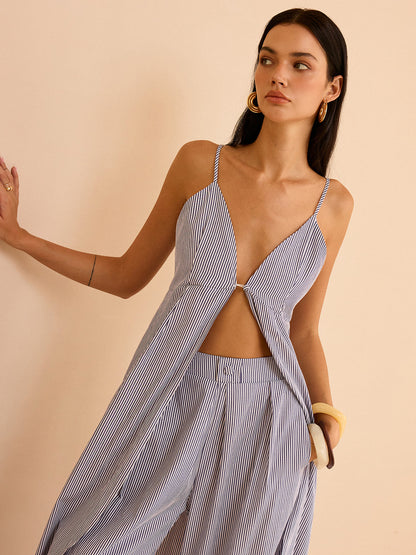 Çizgili Uzun Atlet Üst ve Geniş Paça Pantolon Takımı