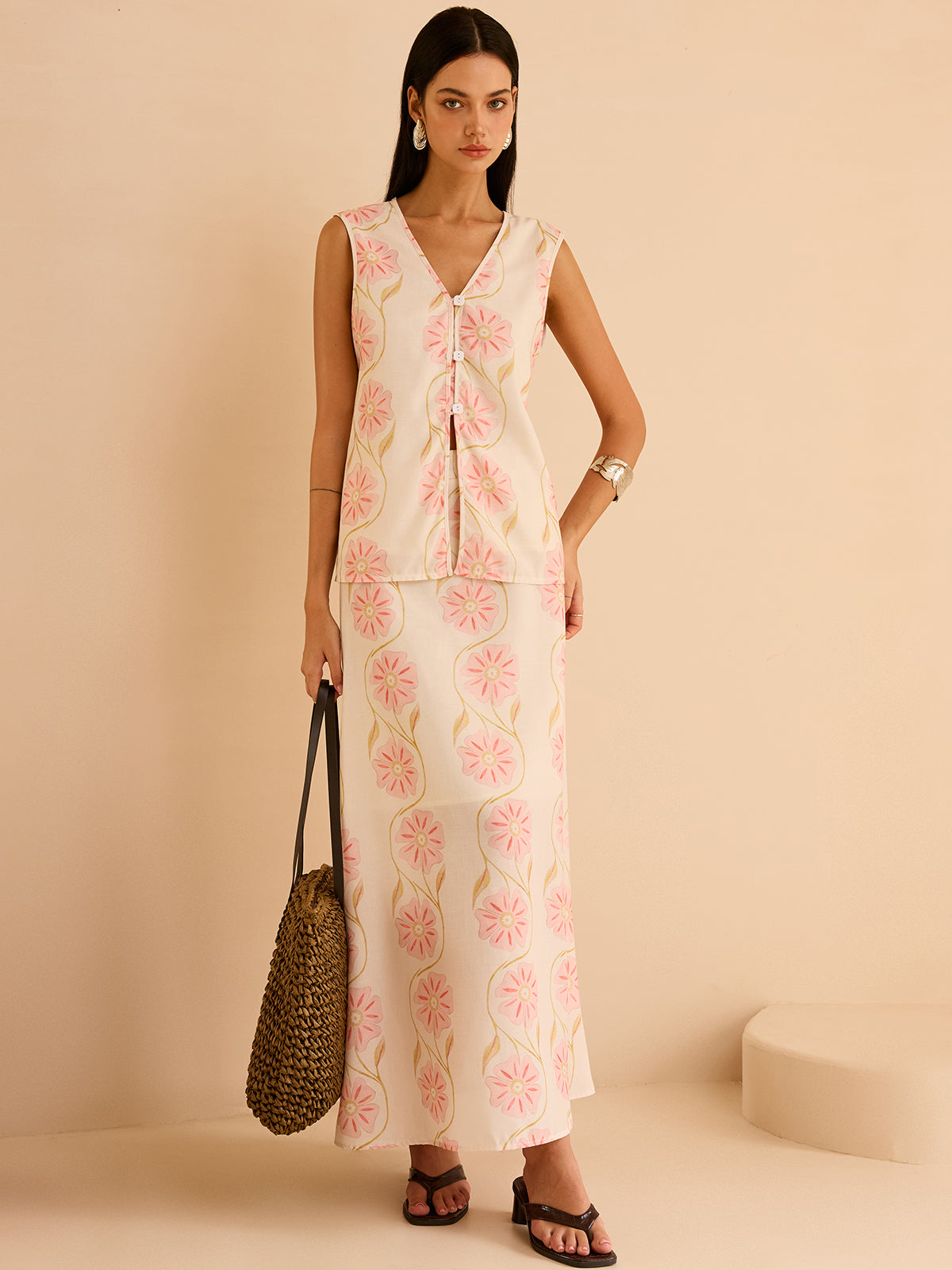 Çiçek Desenli Uzun Etek