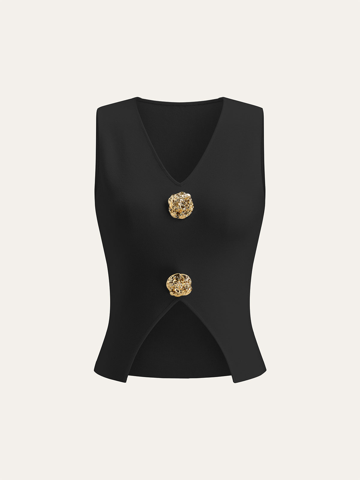 Metal Detaylı V Yakalı Yırtıklı Kazak Yelek