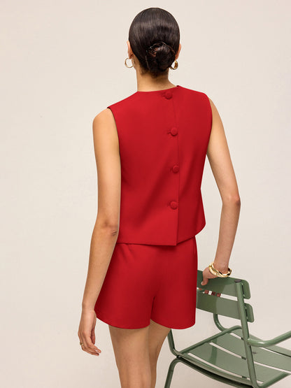Minimalist Sırt Düğmeli Kolsuz Şort Takımı