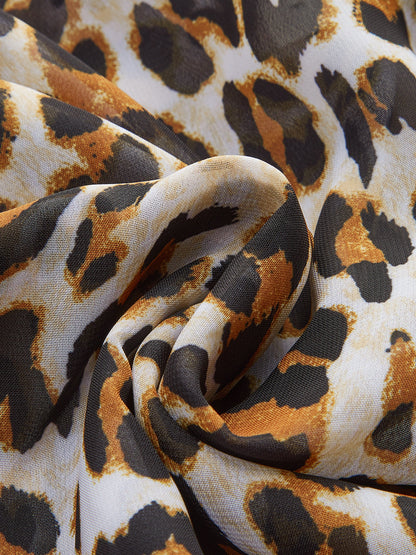 Leopar Desenli Şeffaf Sarong Örtüsü