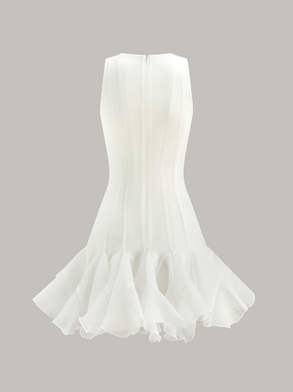 Yarı Şeffaf Volanlı Etek Ucu Mini Elbise