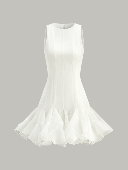 Yarı Şeffaf Volanlı Etek Ucu Mini Elbise