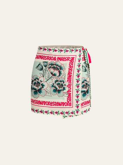 Tatil Desenli Asimetrik Mini Etek