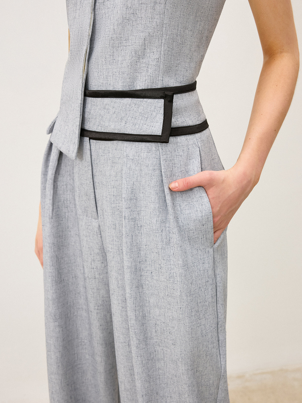 Kontrast Bel Geniş Paça Pantolon