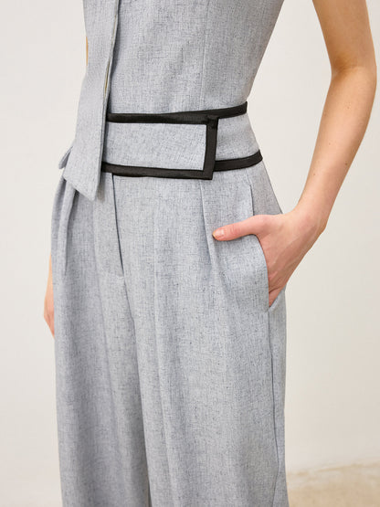 Kontrast Bel Geniş Paça Pantolon