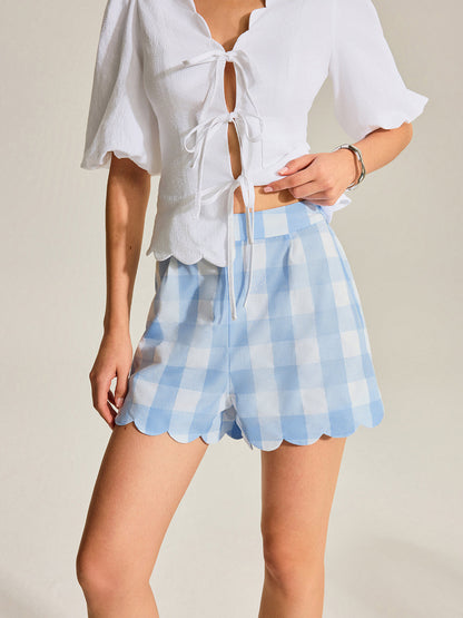 Gingham Taraklı Paça Şort