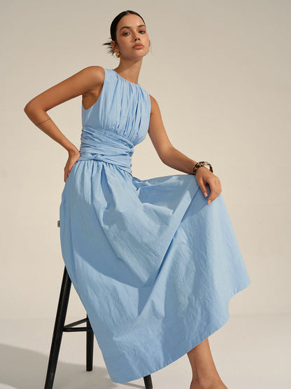 Büzgülü Bel Uzun Elbise