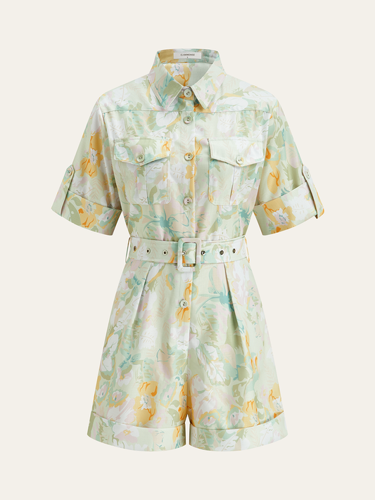 Cepli Kemerli Çiçek Desenli Tulumlar