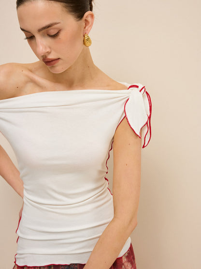 Omuz Açık Kontrast Kesim Düğümlü Üst