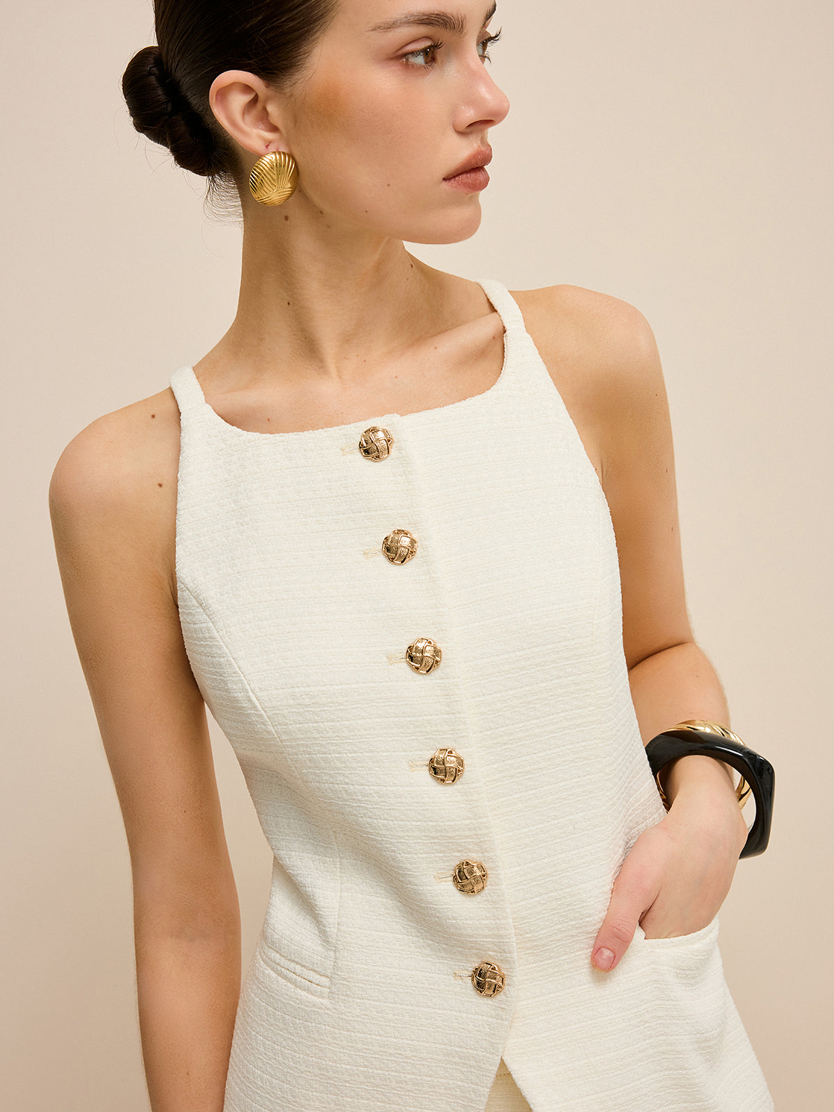 Cepli Tweed Metal Düğmeli Şort Takımı