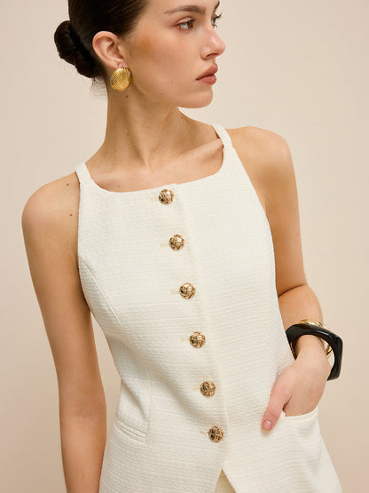 Cepli Tweed Metal Düğmeli Şort Takımı