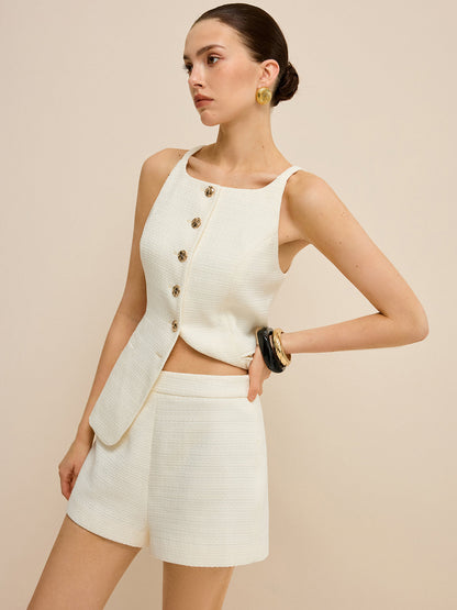 Cepli Tweed Metal Düğmeli Şort Takımı