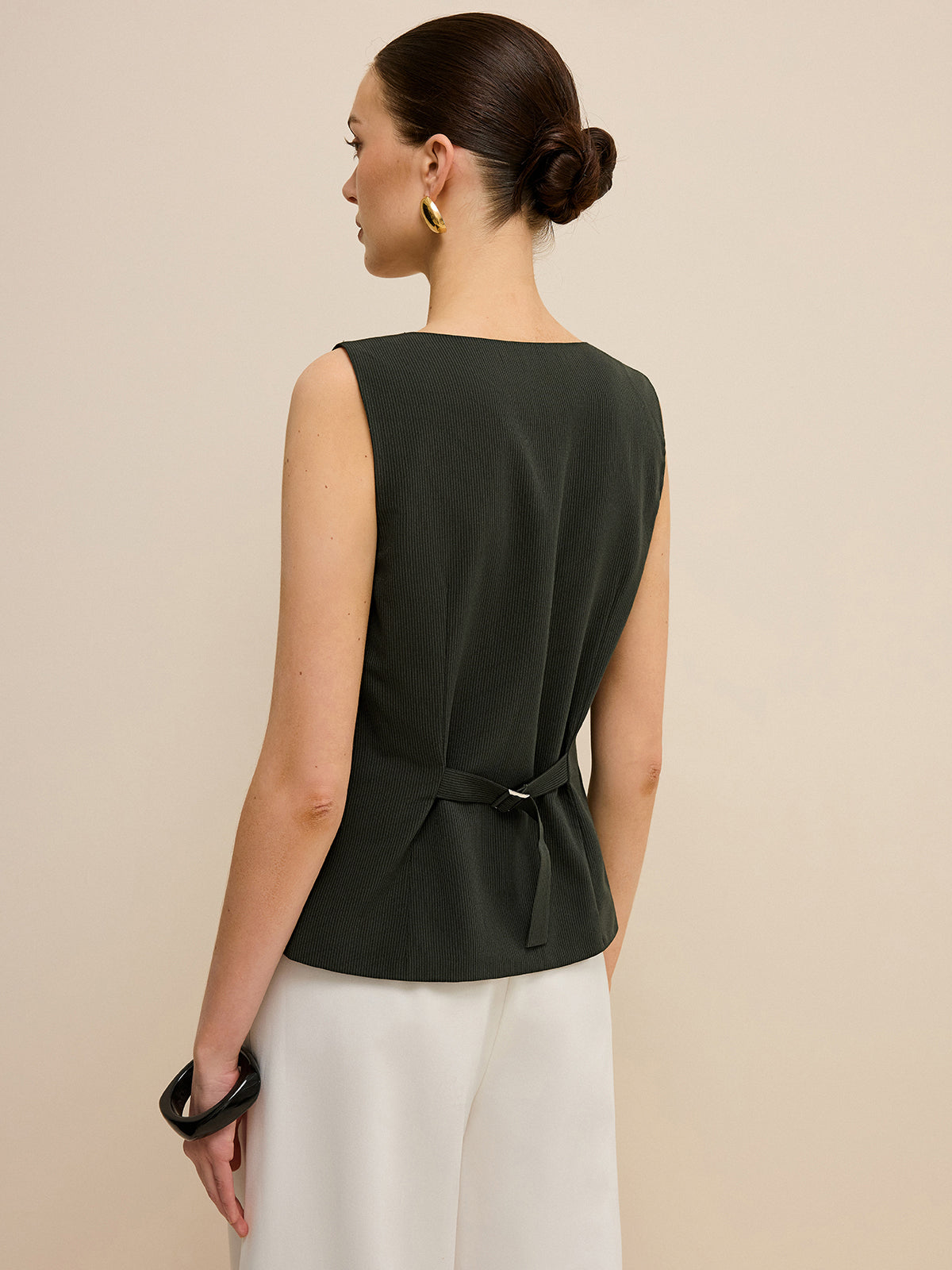 Çizgili V Yaka Yelek