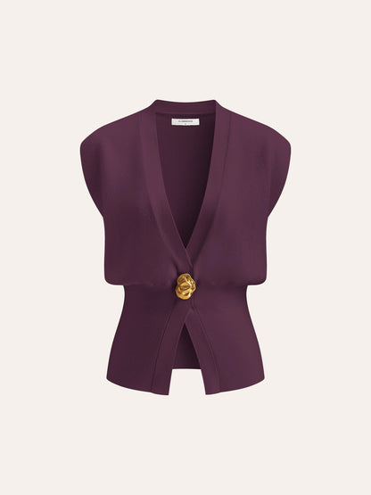 V Yaka Düğmeli Detaylı Kazak Yelek