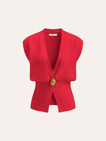 V Yaka Düğmeli Detaylı Kazak Yelek