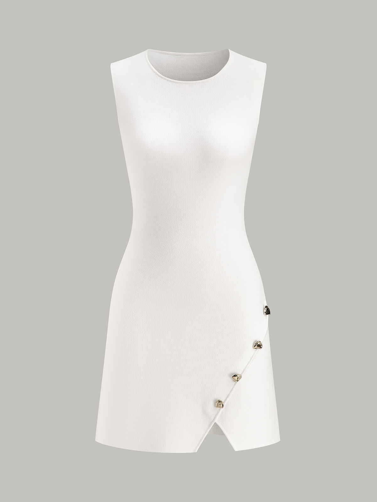 Metal Dekorlu Kolsuz Yırtmaçlı Mini Elbise