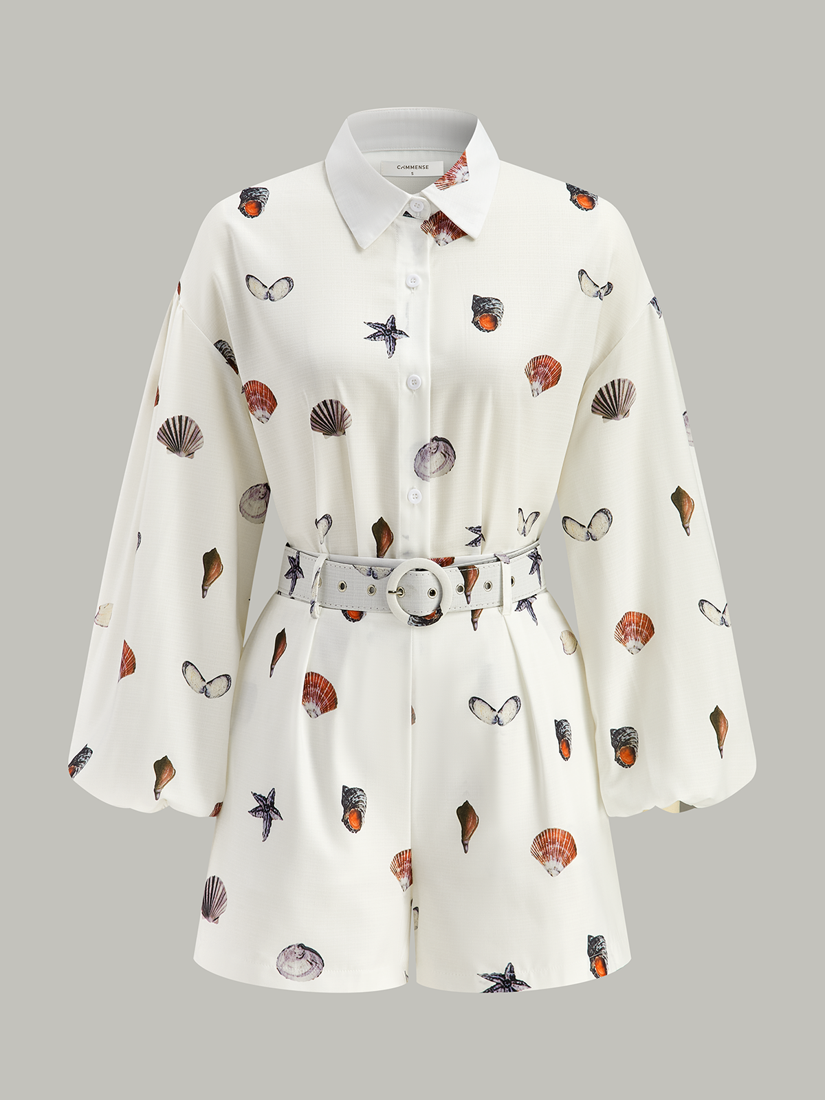 Kemerli Deniz Kabuğu Desenli Şort Takımı