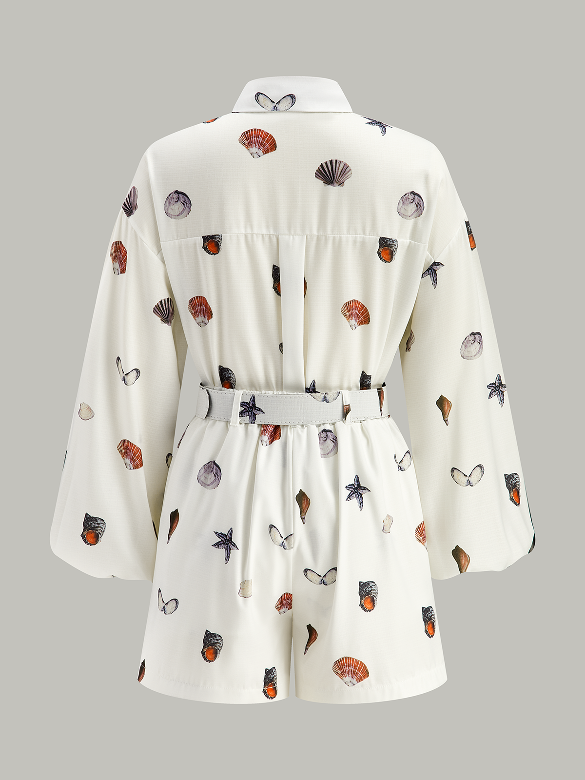 Kemerli Deniz Kabuğu Desenli Şort Takımı