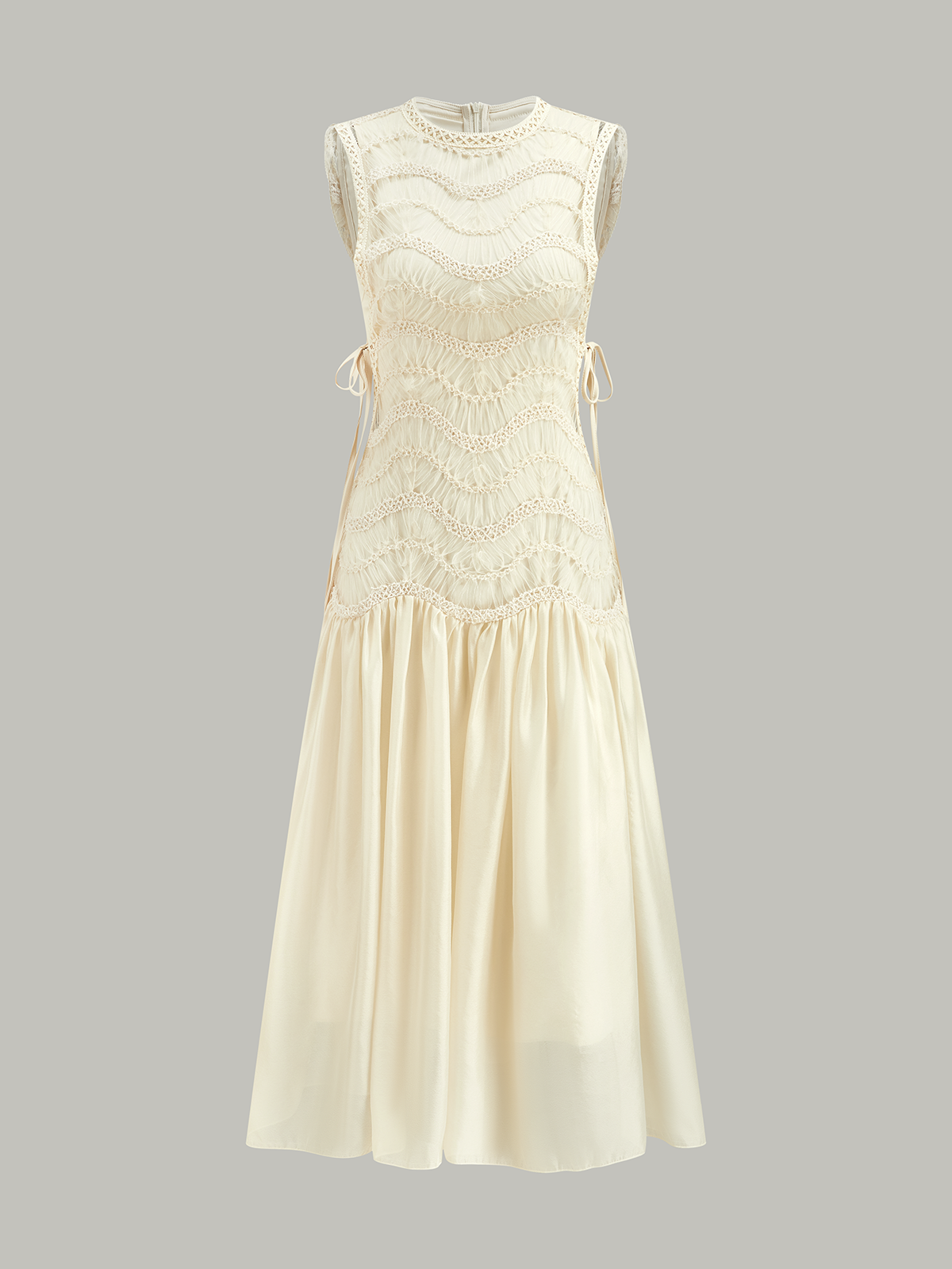 Yarı Şeffaf Dokulu Kumaş Panelli Tül Elbise