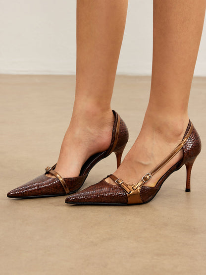 Yılan Derisi Baskılı Tokalı Ayakkabılar