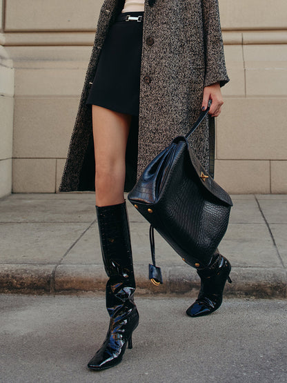 Timsah Desenli Diz Üstü Çizmeler